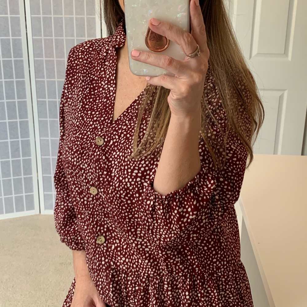 Red Confetti Print Button Down Shift Dress - Picture 11 of 11